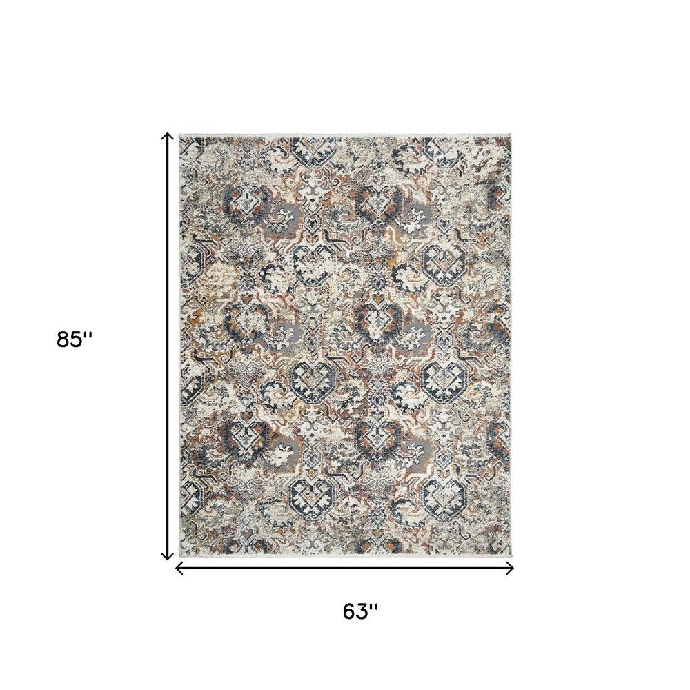 5' X 8' Rust Oriental Distressed Area Rug With Fringe