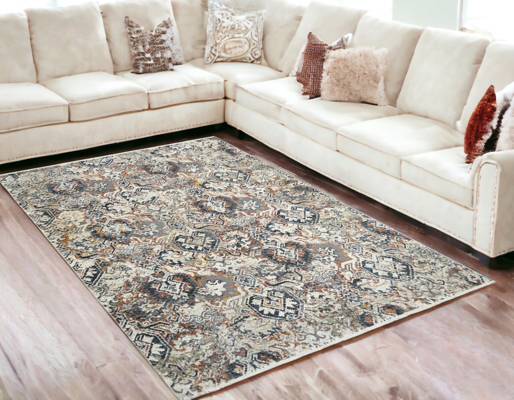 5' X 8' Rust Oriental Distressed Area Rug With Fringe