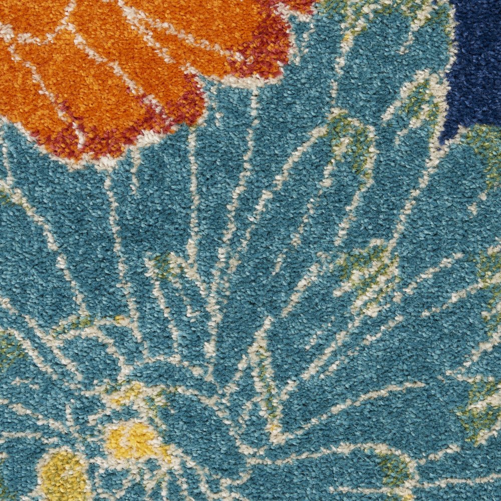 9' X 12' Blue Botanical Leaves Power Loom Area Rug