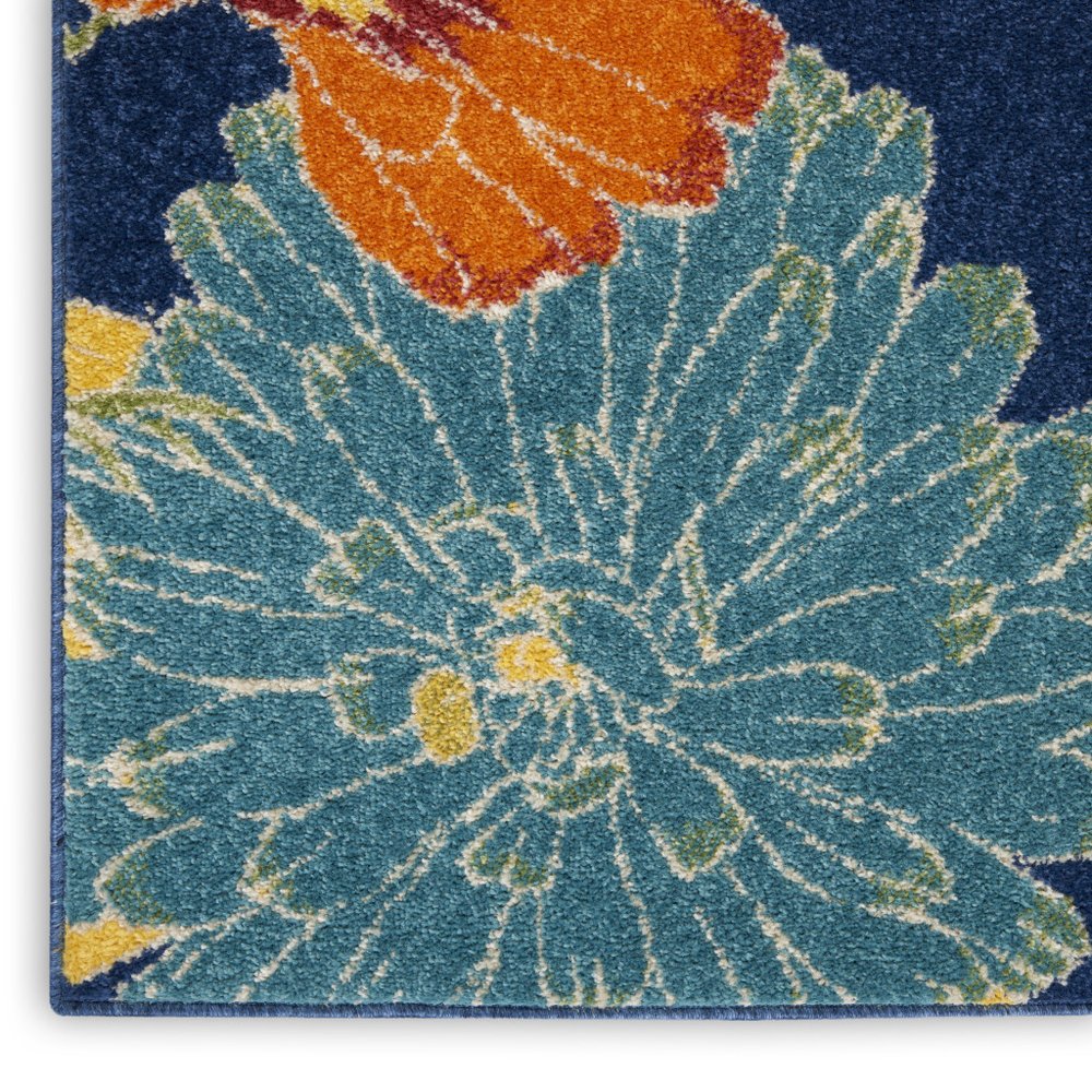 9' X 12' Blue Botanical Leaves Power Loom Area Rug