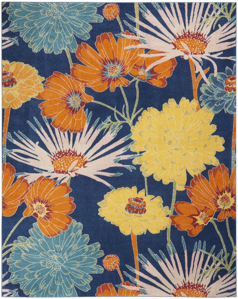 9' X 12' Blue Botanical Leaves Power Loom Area Rug