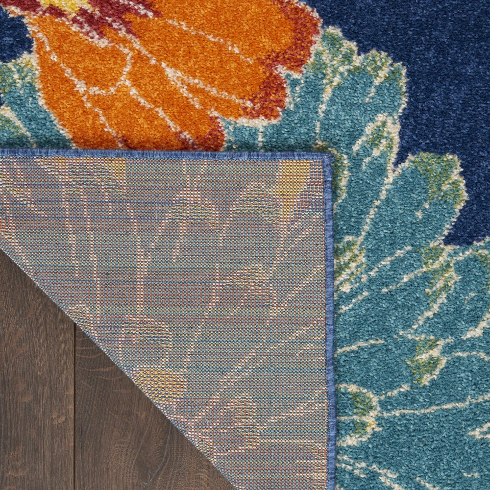 9' X 12' Blue Botanical Leaves Power Loom Area Rug