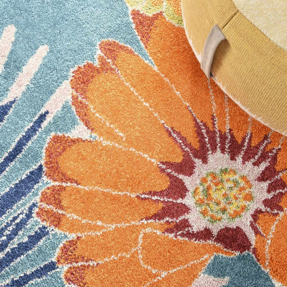 9' X 12' Blue Botanical Leaves Power Loom Area Rug