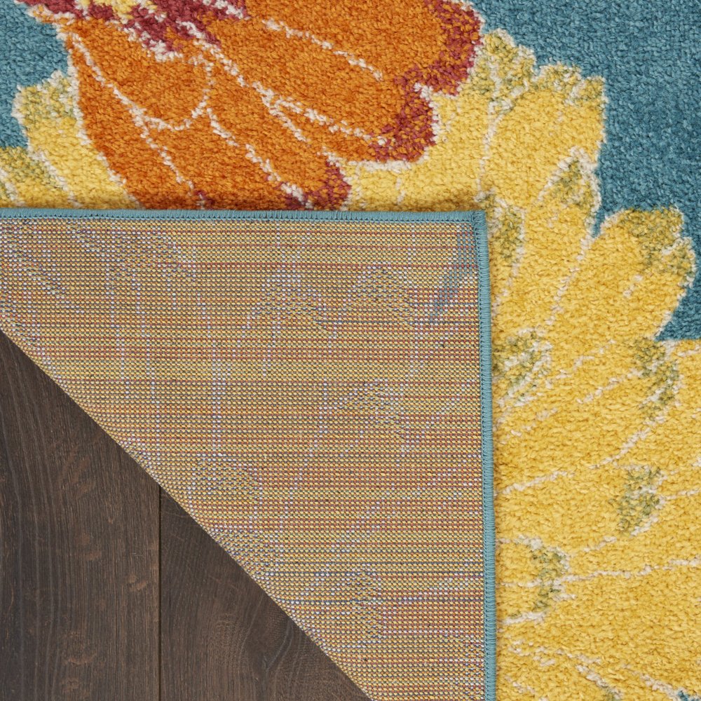 9' X 12' Blue Botanical Leaves Power Loom Area Rug