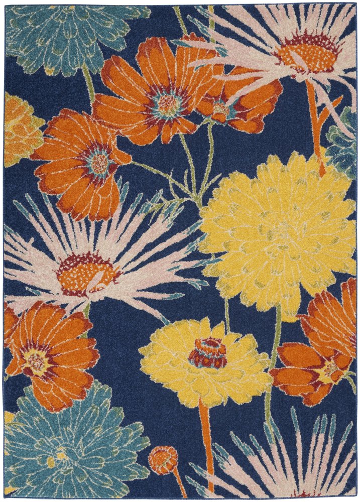 4' X 6' Blue Floral Power Loom Area Rug