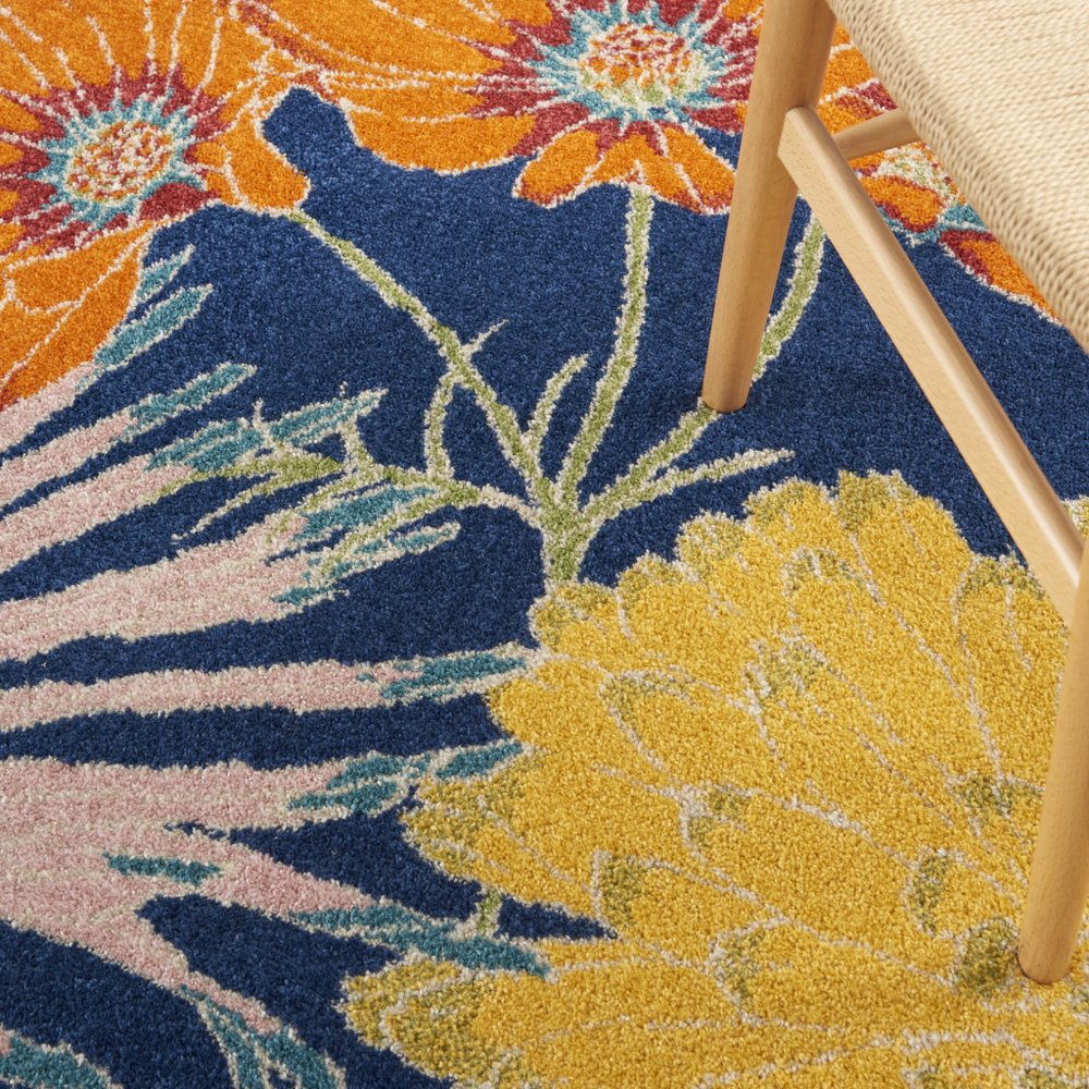5' X 7' Blue Floral Power Loom Area Rug