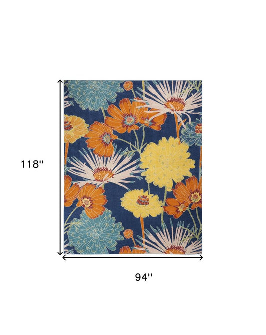 8' X 10' Blue Floral Power Loom Area Rug