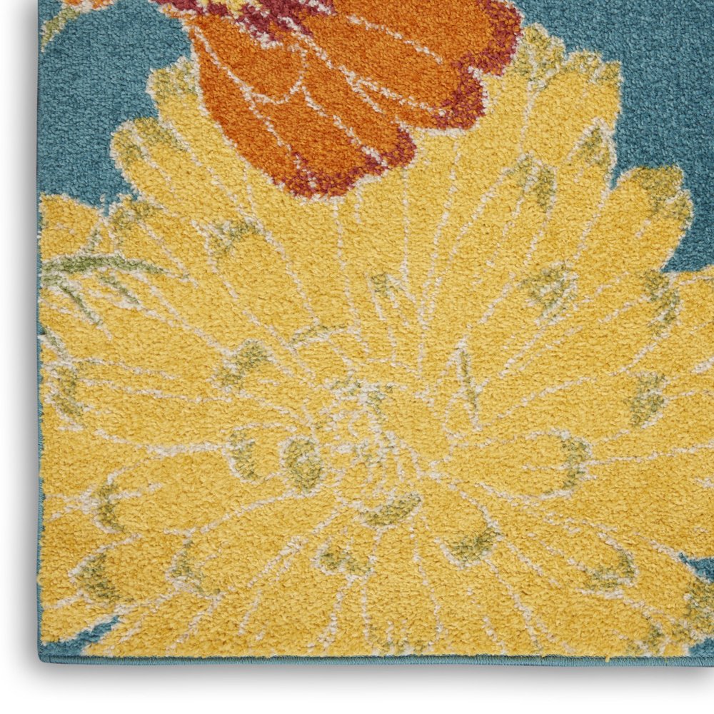 4' X 6' Blue Floral Power Loom Area Rug