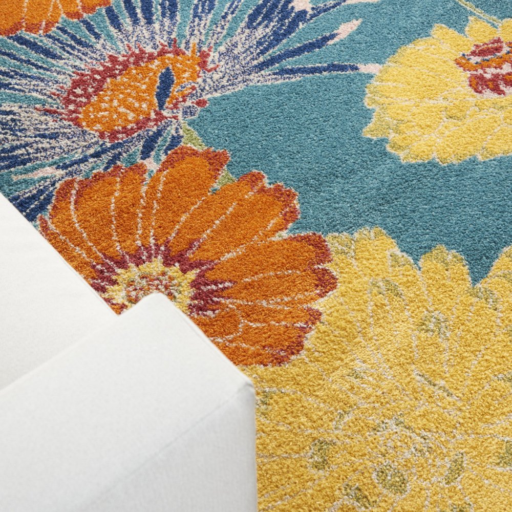 5' X 7' Blue Floral Power Loom Area Rug