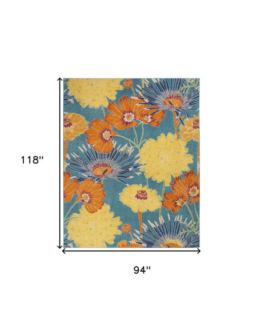8' X 10' Blue Floral Power Loom Area Rug