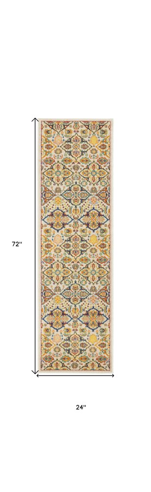 6' Ivory Floral Runner Rug