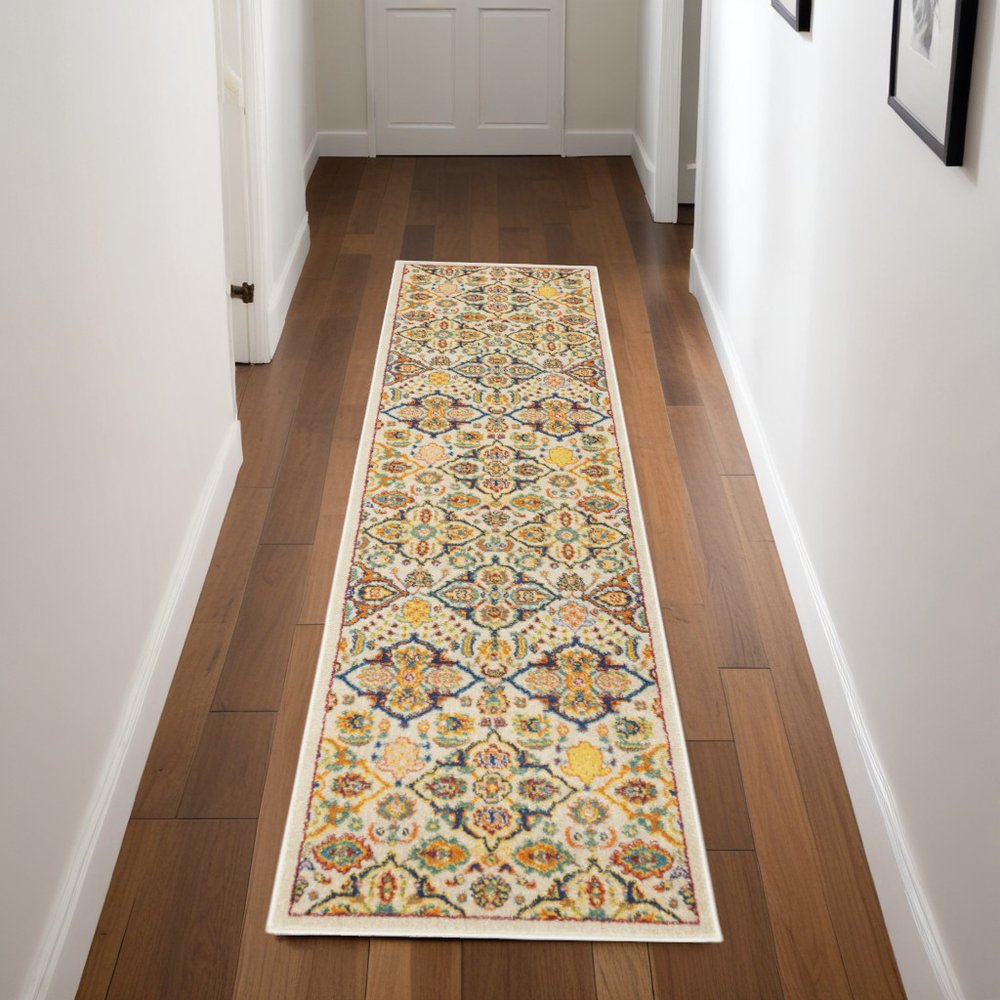 6' Ivory Floral Runner Rug