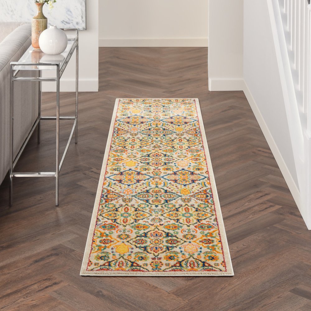 6' Ivory Floral Runner Rug