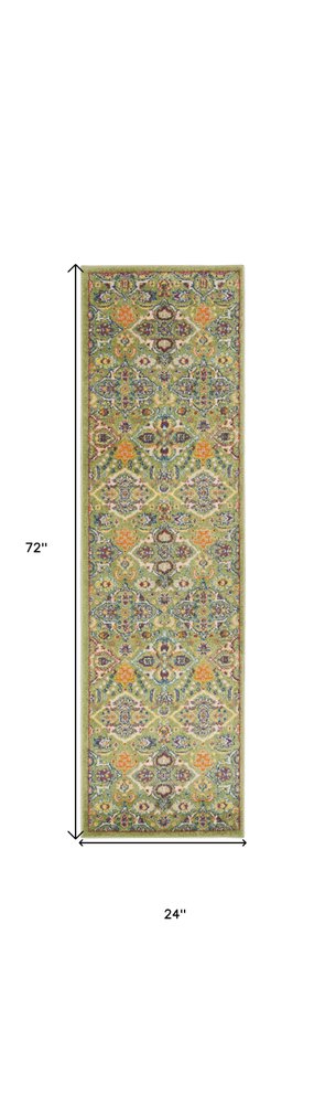 6' Sage And Ivory Floral Runner Rug