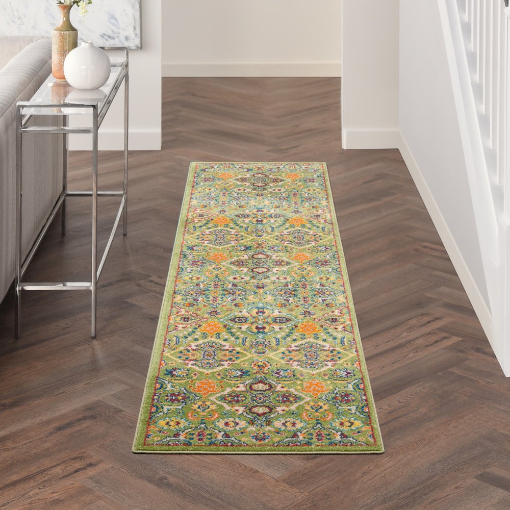 6' Sage And Ivory Floral Runner Rug