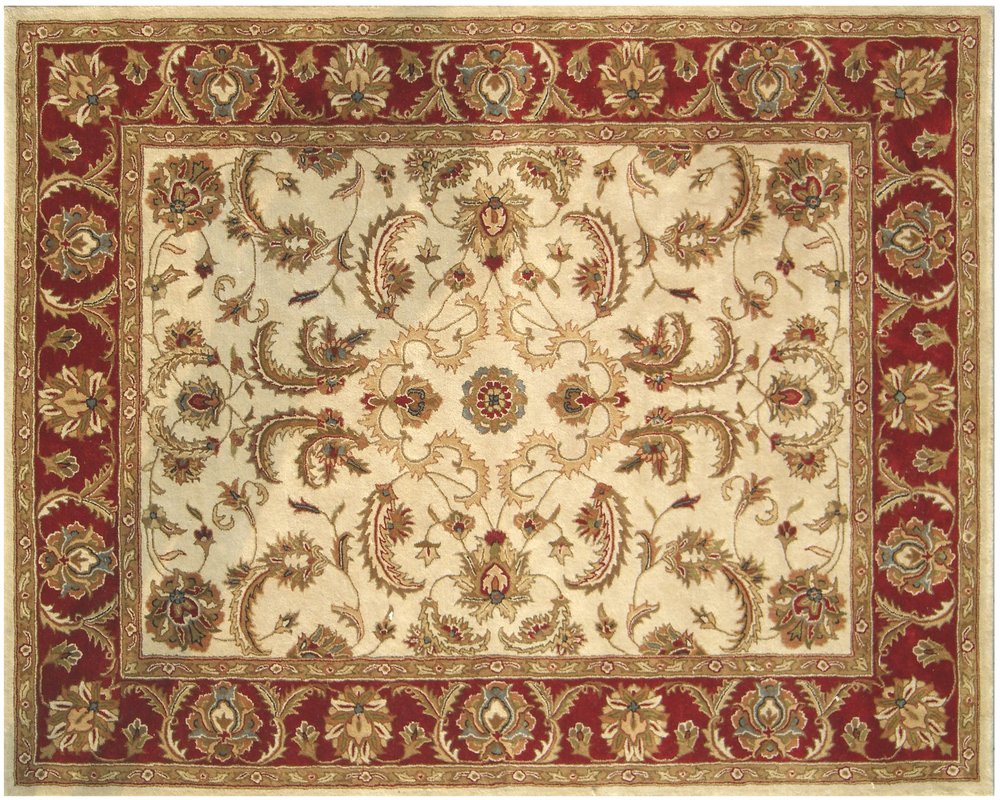 8' X 11' Ivory and Red Oriental Hand Tufted Non Skid Area Rug