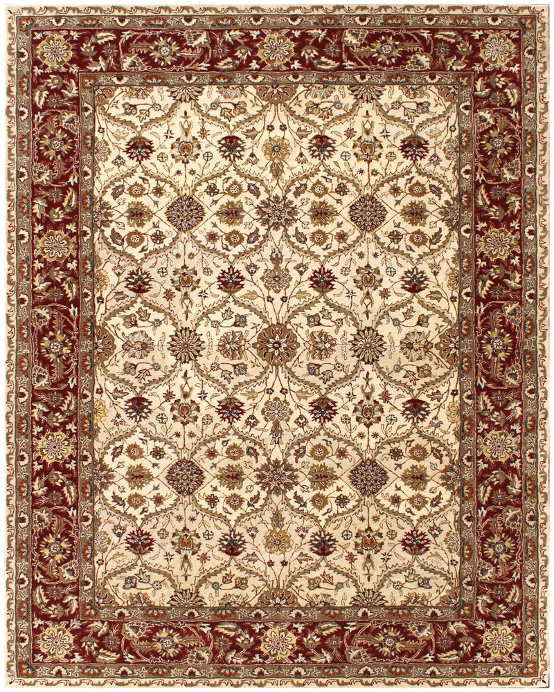 5' X 8' Ivory and Red Oriental Hand Tufted Non Skid Area Rug