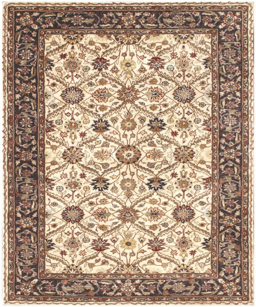 5' X 8' Ivory and Black Oriental Hand Tufted Non Skid Area Rug