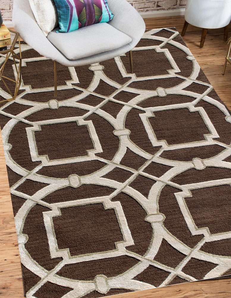 5' X 8' Brown and Ivory Abstract Geometric Hand Tufted Non Skid Area Rug
