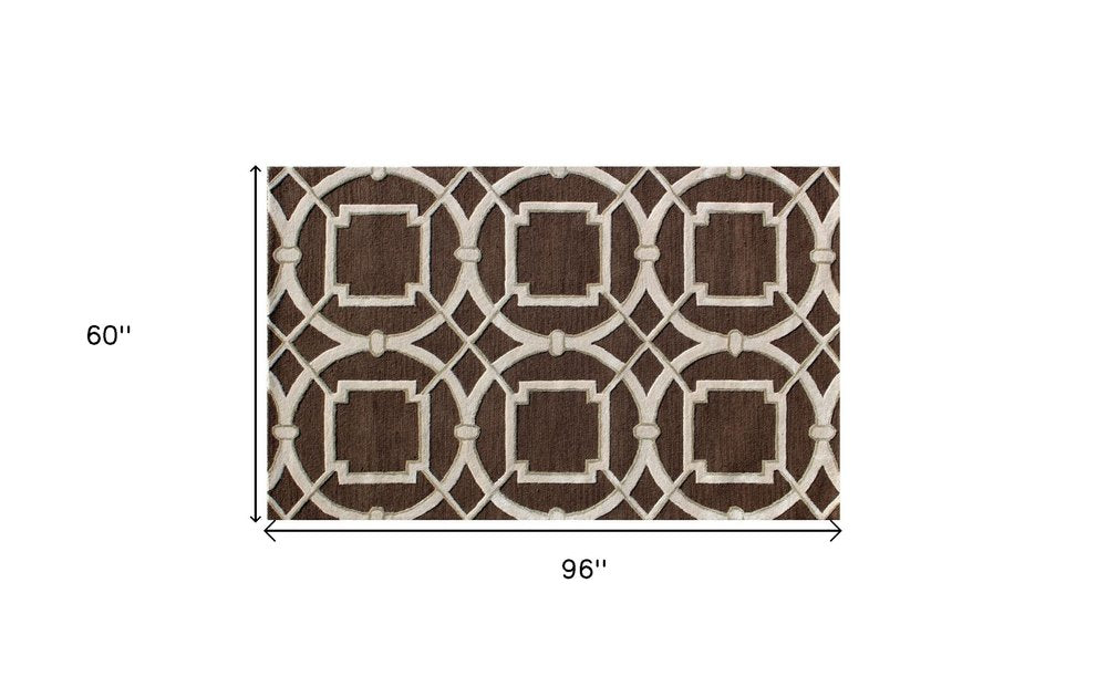5' X 8' Brown and Ivory Abstract Geometric Hand Tufted Non Skid Area Rug