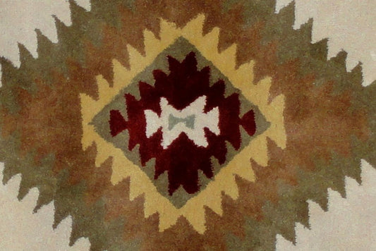 5' X 8' Ivory and Black Southwestern Hand Tufted Non Skid Area Rug