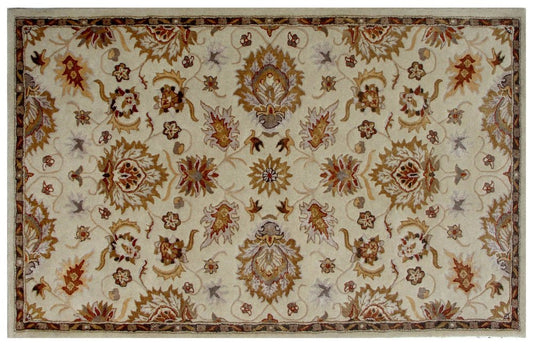 5' X 8' Cream Oriental Hand Tufted Non Skid Area Rug