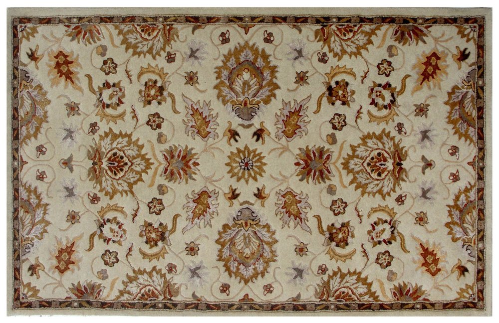 5' X 8' Cream Oriental Hand Tufted Non Skid Area Rug