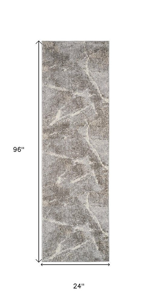 8' Gray And Beige Abstract Distressed Runner Rug