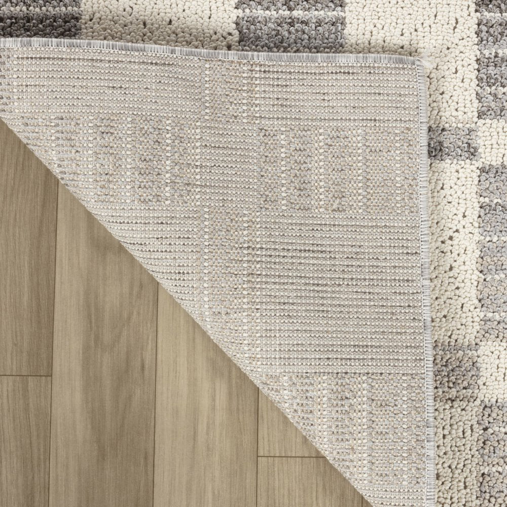 8' Gray And Beige Checkered Distressed Runner Rug