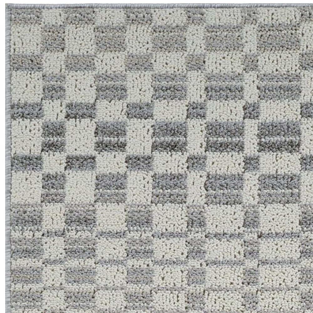 8' Gray And Beige Checkered Distressed Runner Rug