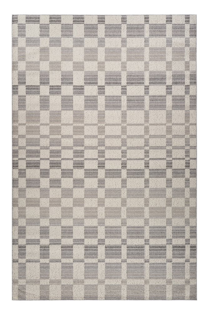 7' X 10' Gray and Beige Checkered Distressed Area Rug