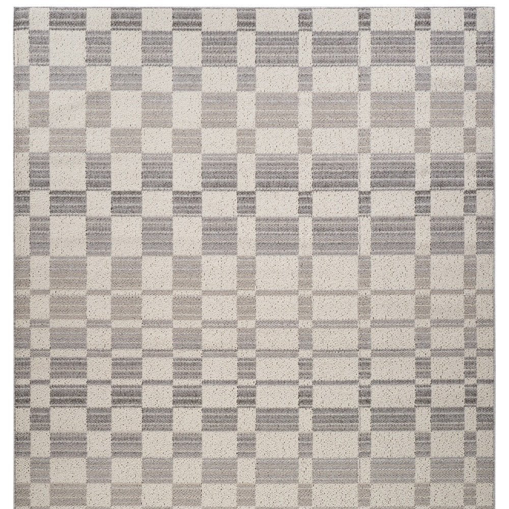 7' X 10' Gray and Beige Checkered Distressed Area Rug