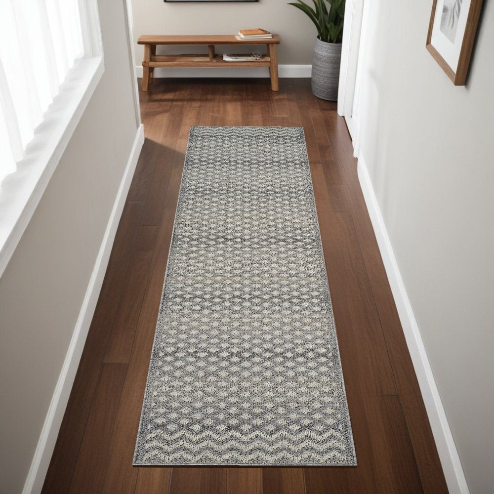 8' Gray And Beige Moroccan Distressed Runner Rug