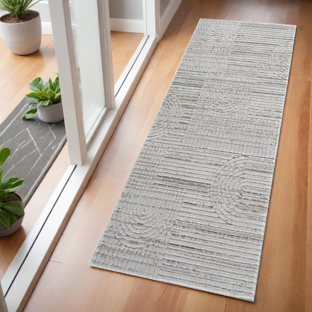 2' X 5' Gray and Ivory Abstract Distressed Area Rug