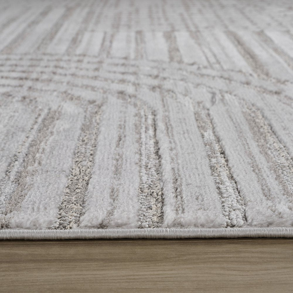 2' X 5' Gray and Ivory Abstract Distressed Area Rug