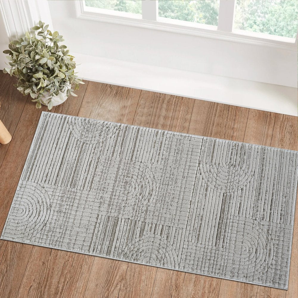 2' X 5' Gray and Ivory Abstract Distressed Area Rug