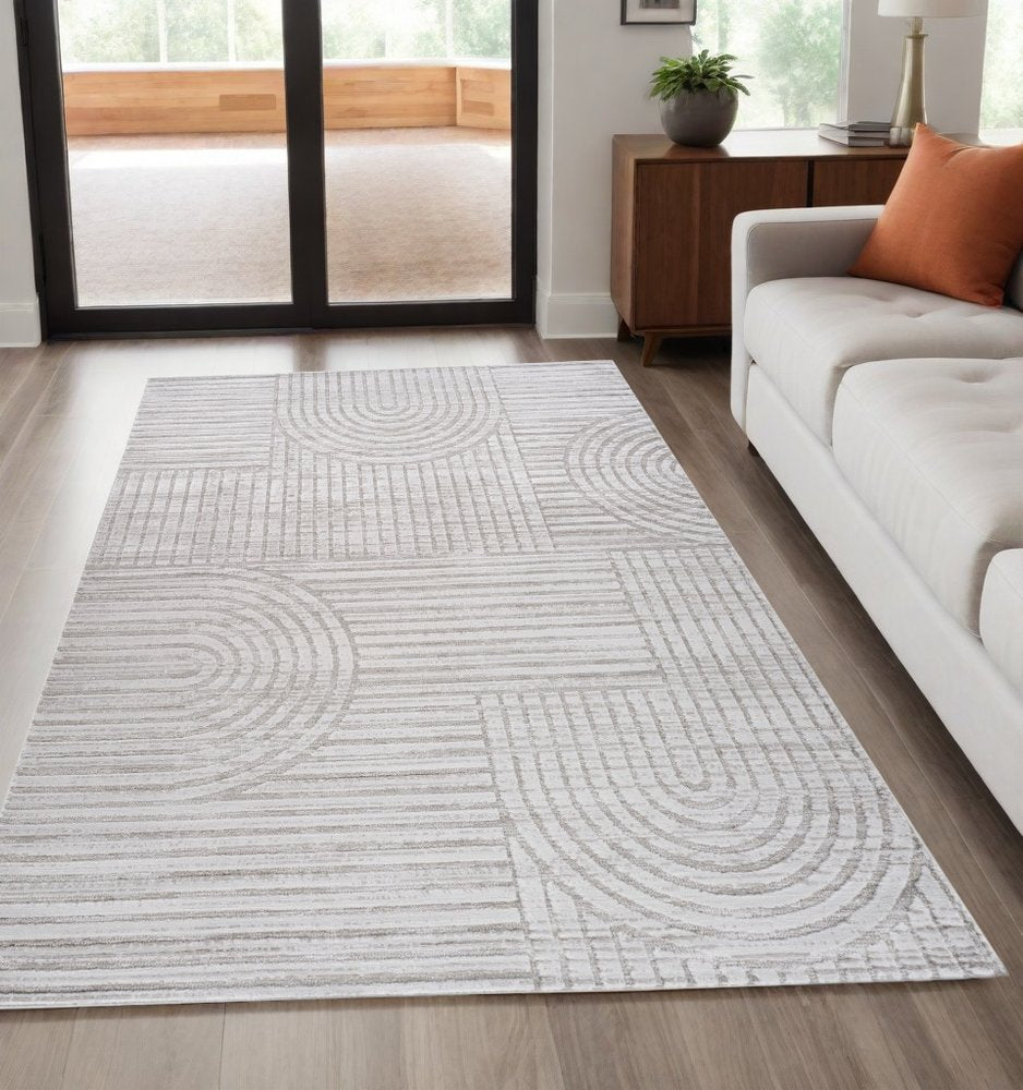 5' X 8' Light Gray and Ivory Abstract Distressed Area Rug