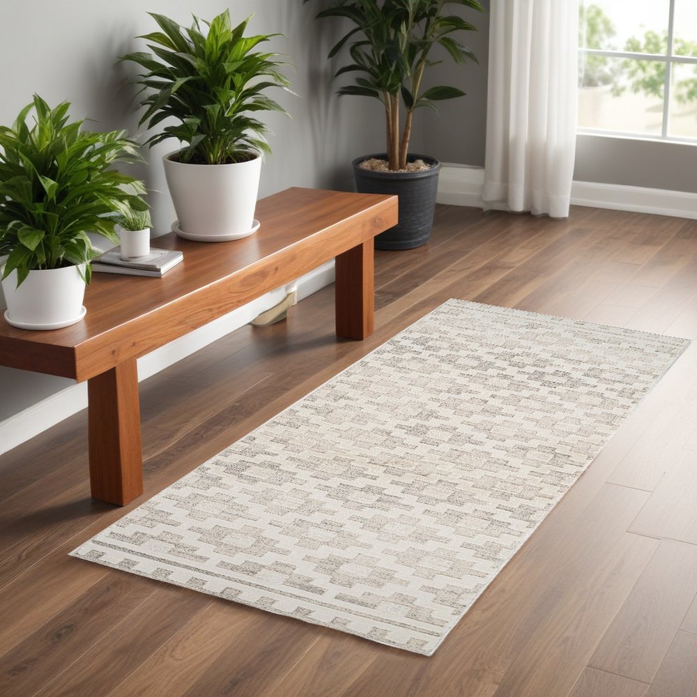 2' X 5' Gray and Beige Moroccan Distressed Area Rug