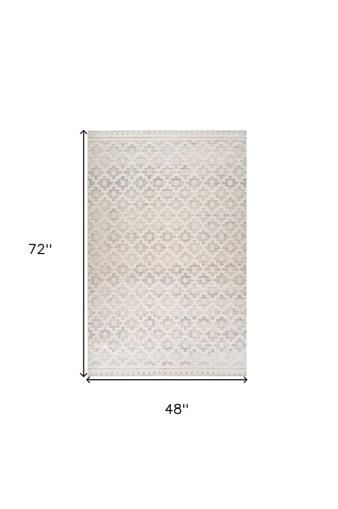 4' X 6' Cream and Beige Moroccan Area Rug