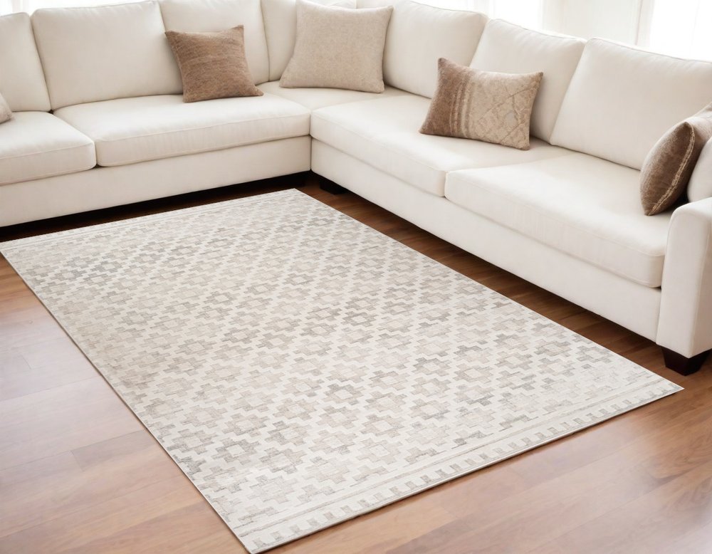 5' X 8' Cream and Beige Moroccan Area Rug