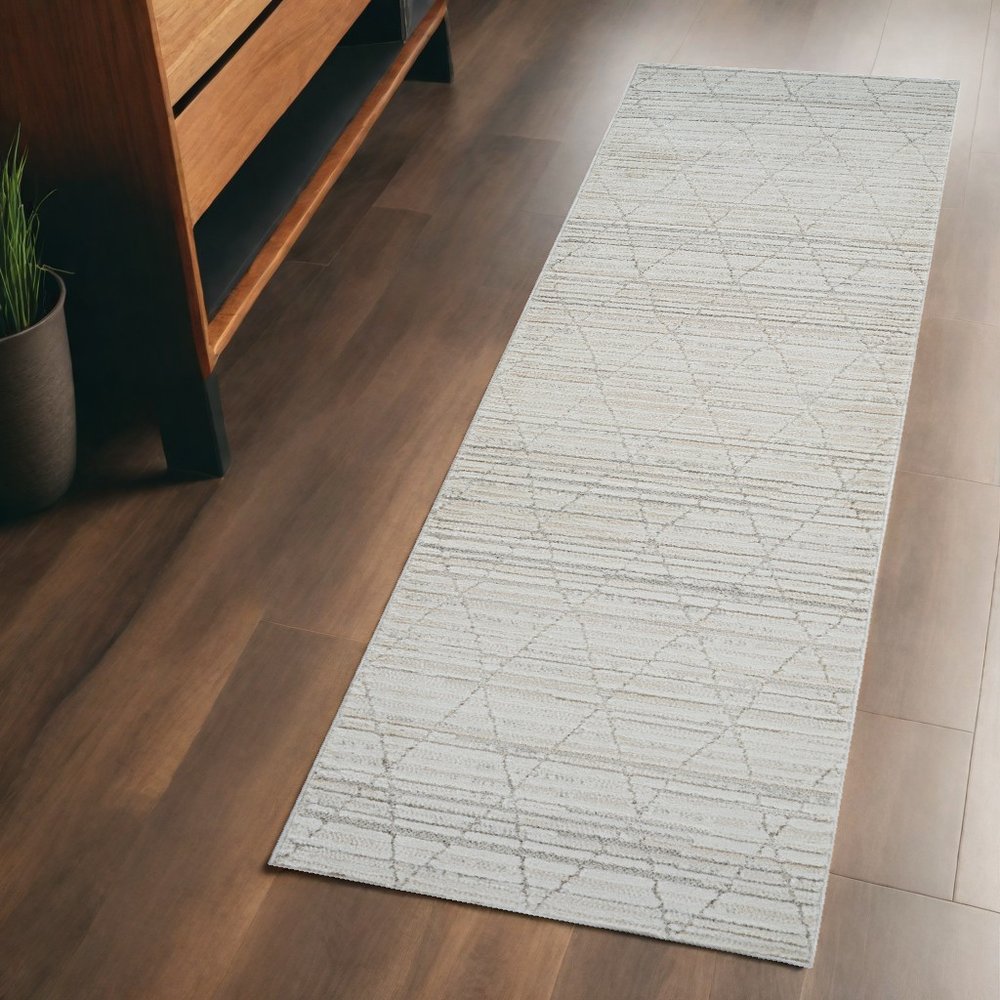 2' X 5' Gray and Beige Geometric Distressed Area Rug
