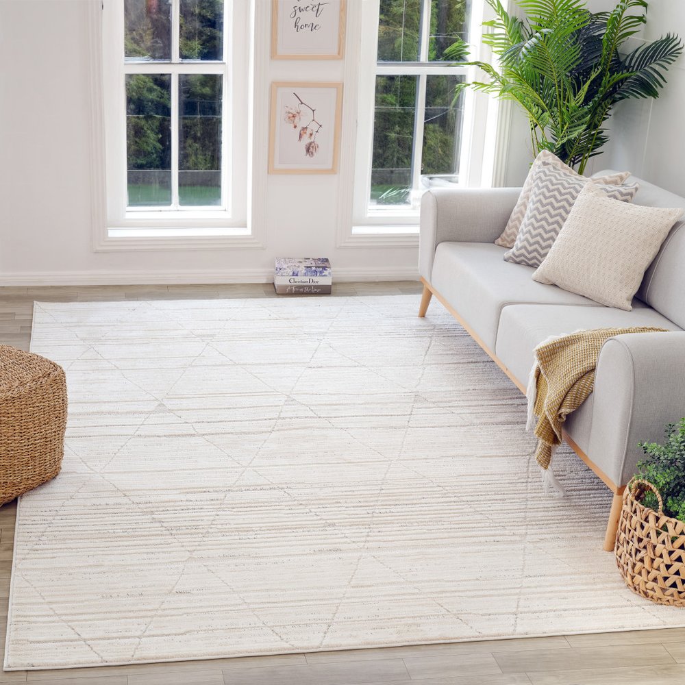 5' X 8' Cream and Beige Abstract Area Rug