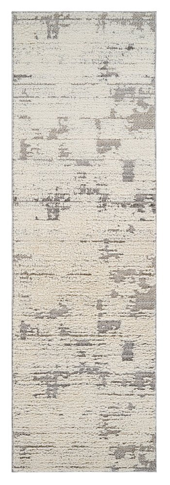 8' Gray And Cream Abstract Distressed Runner Rug