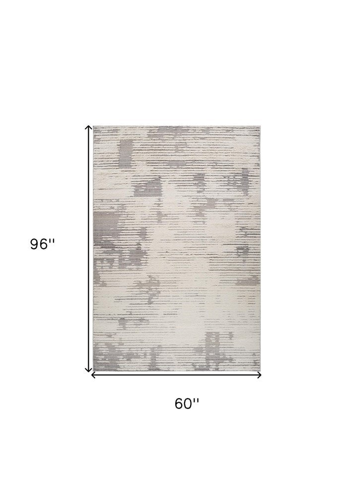 5' X 8' Gray and Cream Abstract Distressed Area Rug