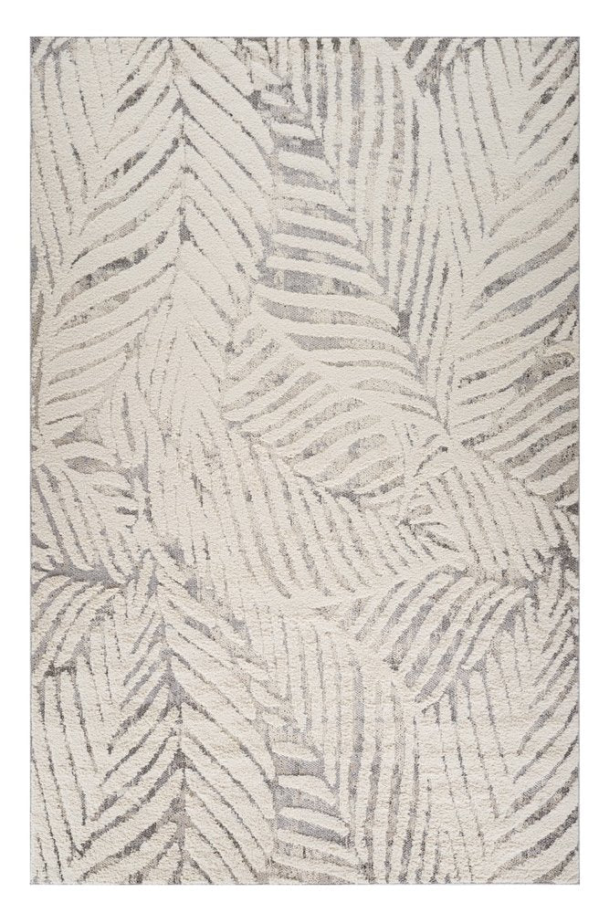 4' X 6' Gray and Cream Botanical Leaves Area Rug