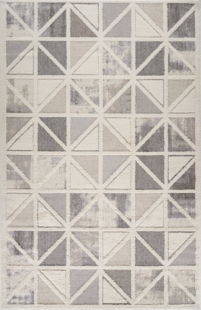 7' X 10' Gray and Cream Geometric Distressed Area Rug