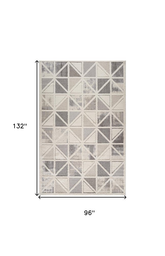 8' X 11' Gray and Cream Geometric Distressed Area Rug