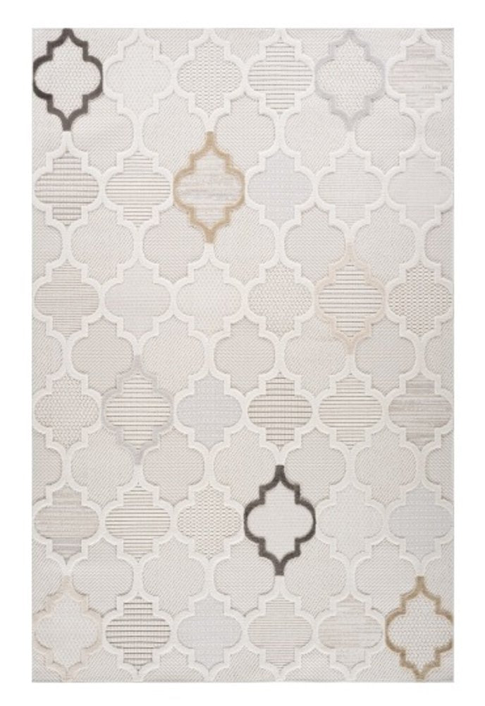 5' X 8' Cream and Beige Geometric Distressed Area Rug