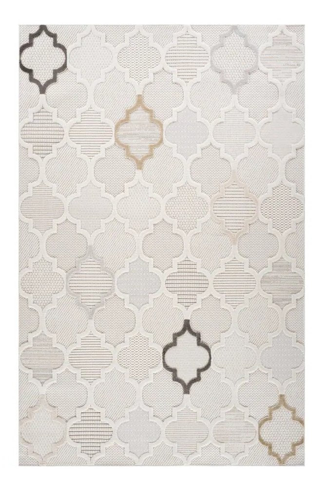 7' X 10' Cream and Beige Geometric Distressed Area Rug