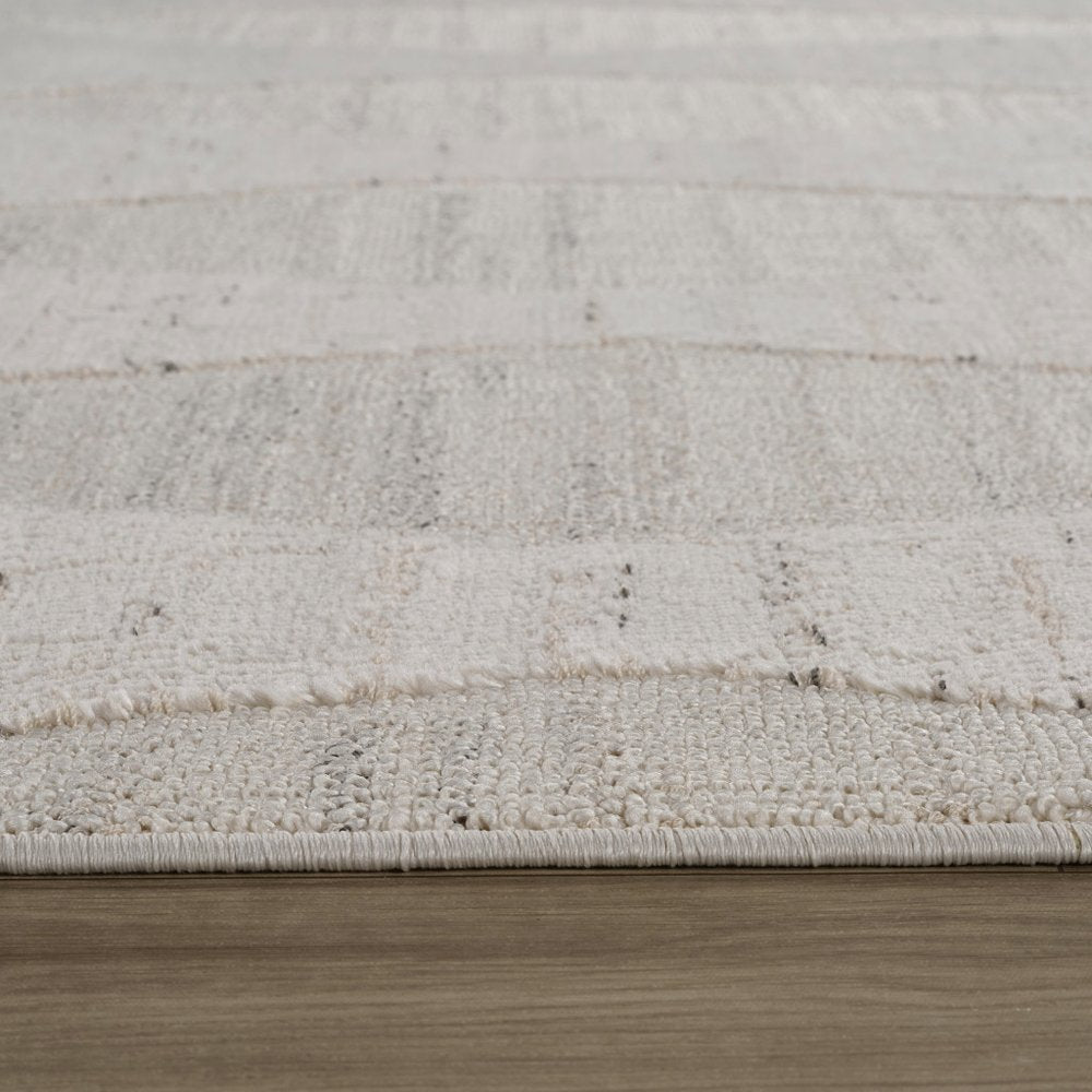 8' Cream and Beige Geometric Distressed Runner Rug